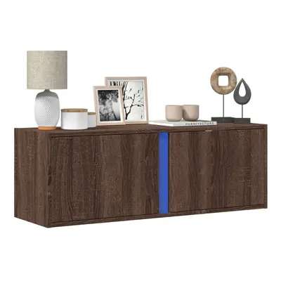 vidaXL TV Wall Cabinet with LED Lights Floating Cabinet TV Unit Brown Oak