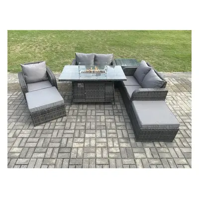 Fimous Outdoor Sofa Rattan Garden Furniture Set Patio Gas Fire Pit Dining Table and Reclining Ch