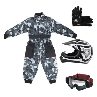 (Black, L) ZORAX X17 Kids Motocross MX Helmet Motorbike Camo Race Suit Gloves Goggles