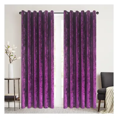 (PURPLE, 46" x 90") Luxury Crushed velvet curtains (Pair) with lined eyelet ring