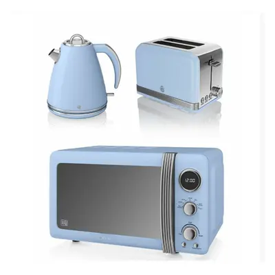 (Blue) Swan Retro Kitchen Triple Pack | Includes Toaster, Kettle & Microwave