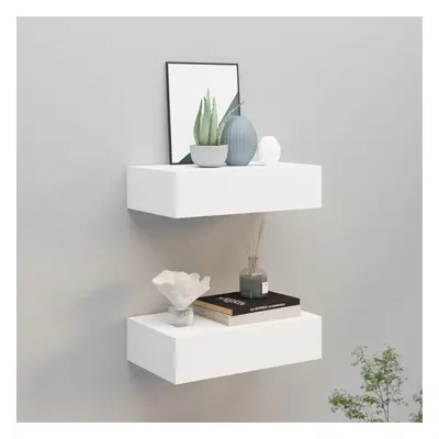 vidaXL 2x Wall-mounted Drawer Shelves White MDF Wall CabinetFloating Shelf