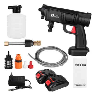 (EU Plug, Two Batteries) 2000W 90Bar 22000mAh Cordless High Pressure Car Washer Spray Water Pump