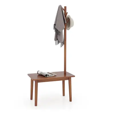 Solid Wood Coat Tree 2-in-1 Freestanding Hanger Stand End Table with Coat Rack