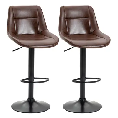 HOMCOM Modern Swivel Bar Stools Set of Adjustable Height PU Bar Chairs Brown