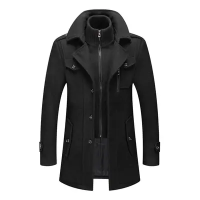 (black, 5XL) Mens Wool Coats Winter Padded Trench Coat for Casual Business Outwear Thick Wool Bl