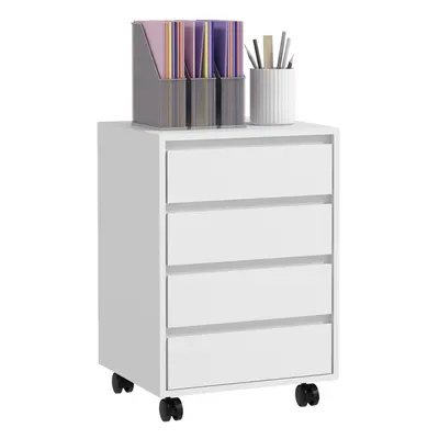 HOMCOM Mobile Vertical Filing Cabinet with Drawers for Home Office, White