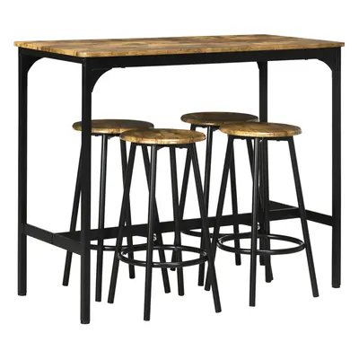 HOMCOM Piece Bar Table and Stools Set with Metal Frame Rustic Brown