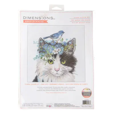 Dimensions Counted Cross Stitch Kit 11"x11"-Floral Crown Cat Count