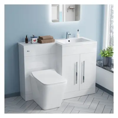 Nes Home 1100mm RH White Basin Vanity Unit WC BTW Rimless Toilet Flat Pack