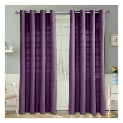 (W 167cm x Drop 137cm, Purple) Cotton Rajput Ribbed Curtain Pair