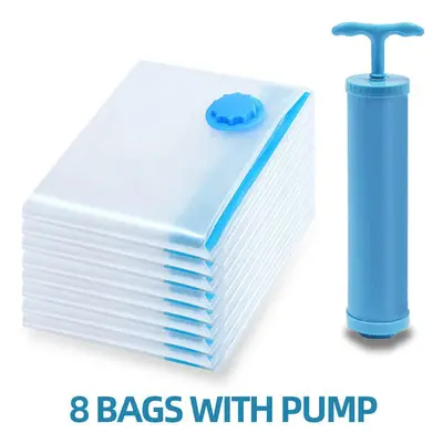 (80x100CM, 8PCS WITH PUMP) Vacuum Storage Bags For Clothes Pillows Bedding Waterproof Storage Ba