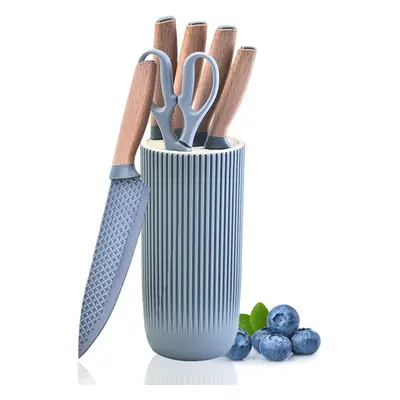 (Blue) Kitchen Knives Block Set, 6-Piece Chef Knife Set with Sharp Blades,Non-stick Stainless St