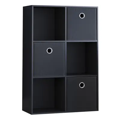 (Black, Black) Durham Cube Shelf Drawer Bookcase with Baskets