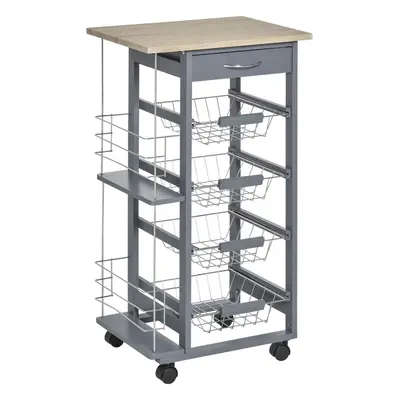 HOMCOM Multi-Use Kitchen Island Trolley Baskets Side Racks Drawer WorktopGrey