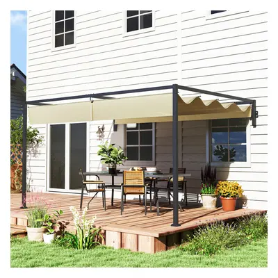 Outsunny x 4m Wall Mounted Pergola with Retractable Roof, Khaki