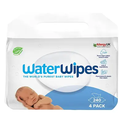 WaterWipes Original Plastic Free Baby Wipes, Count (4 packs), 99.9% Water Based Wet Wipes & Unsc