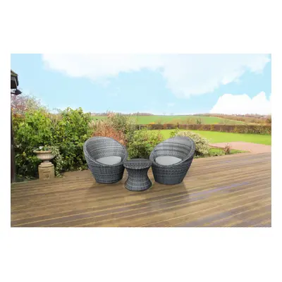 (Grey) Bistro Egg Set 3pc Rattan Effect Garden Furniture Set