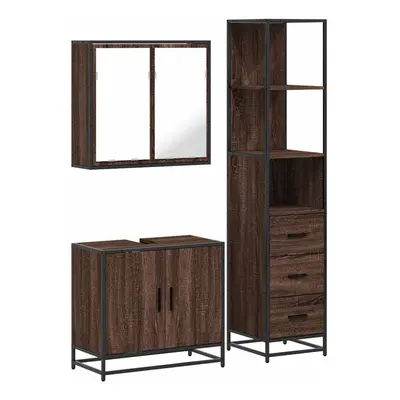 (brown oak) vidaXL Piece Bathroom Furniture Set Grey Sonoma Engineered Wood