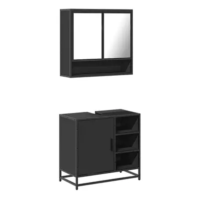 (black) vidaXL Piece Bathroom Furniture Set Grey Sonoma Engineered Wood