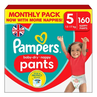 Pampers Baby-Dry Nappy Pants, Size 12 - 17kg Nappies, MONTHLY SAVING PACK, Stop and Protect Pock