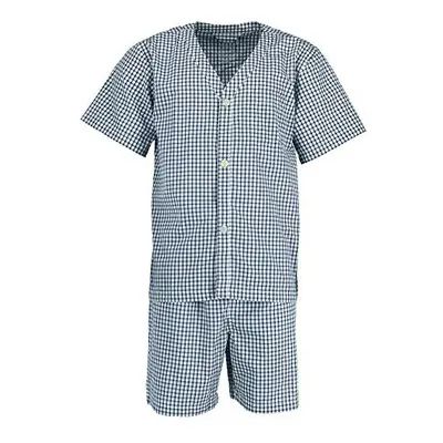 Fruit of the Loom Mens Broadcloth Short Sleeve Pajama Set, NavyWhite check, 5X