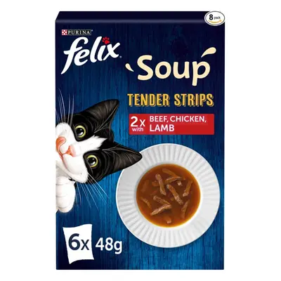 FELIX Soup Cat Food Tender Strips Farm Selection Cat Food, 6x48g, Pack of