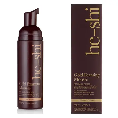 He-Shi Gold Foaming Mousse Instant Golden Self Fake Tan, Medium Quick Dry, 150ml