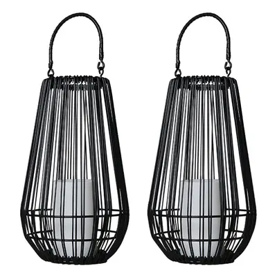 Set of Contemporary Battery Operated Integrated LED Black Vase Shaped Wire Basket Lantern Candle