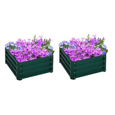 Outsunny Set of Raised Garden Bed Galvanised Planter Box, Green