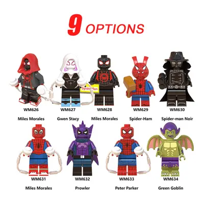 9 Pcs Spider-Man Into the Spider-Vers Mini Action Figure Assembling Building Block Model Toys Ki