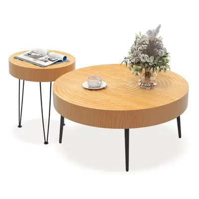 Set of Round Nesting Coffee Table Solid Wood Accent Stacking Boho Side Tables