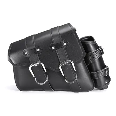 (Left) Left/Right Side Universal Motorcycle Saddlebags PU Leather Waterproof Black