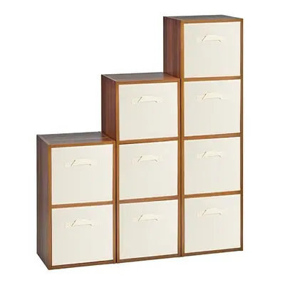 (Teak, Cream) Cubed Wooden Storage Units Shelves + Drawers