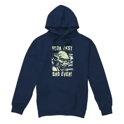 (L, Navy) Star Wars Mens Yoda Best Dad Comic Hoodie