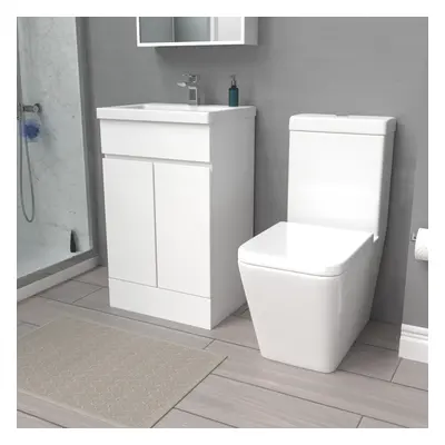 Nes Home 500mm Gloss White Basin Vanity Unit & Rimless Close Coupled Toilet Set