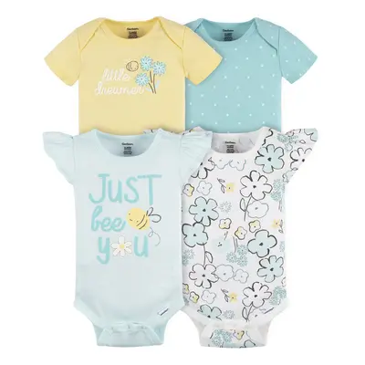 Gerber Baby Girl's 4-Pack Short Sleeve Onesies Bodysuits Blue Bee