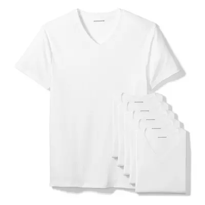 Amazon Essentials Men's V-Neck Undershirt Pack of White Medium