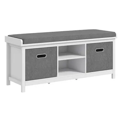 HOMCOM Shoe Bench with Cushioned Seat Fabric Drawers for Entryway Hallway White