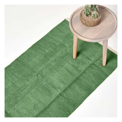 (66 x cm, Dark Olive) Chenille Plain Cotton Rug