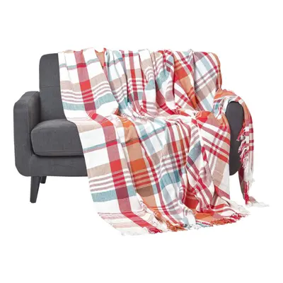 (Red, x cm) Tartan 100% Cotton Falun Throw with Tassels