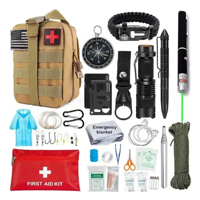 (a-laser pointer 02) Outdoor Camping Equipment Backpack Survival Kit Portable First aid Tourism 