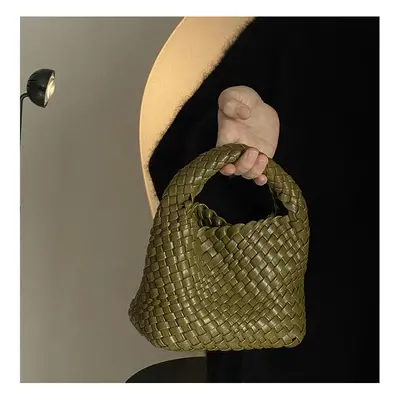 (Olive green+coin purse+chain) Pure Handmade Woven Small Titt Bag Handbag Female New High -End M