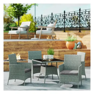 Outsunny Rattan Outdoor Dining Table and Chairs for 4, Light Grey