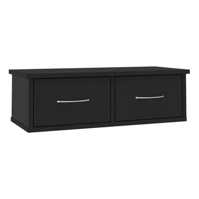 vidaXL Wall-mounted Drawer Shelf Black Engineered Wood Floating Shelf Cabinet