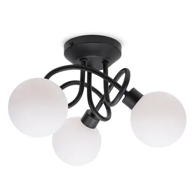 ValueLights Velika Black Way Opaque Flush Ceiling Light with Bulbs