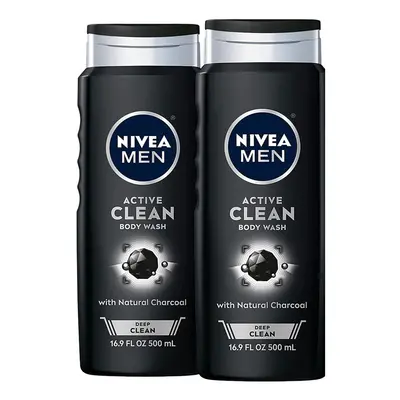 Nivea Men DEEP Active Clean Charcoal Body Wash Cleansing Body Wash with Natural Charcoal Pack of