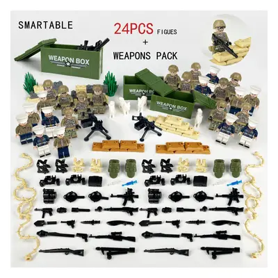 (Style B) 24PCS Military Soldiers Black SWAT Jeeps Minifigures Toys Fit Lego