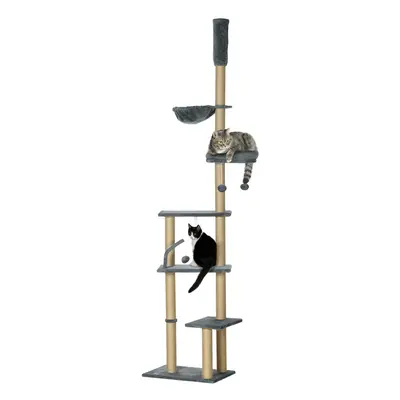 PawHut Floor to Ceiling Climbing Cat Tree Tower, 230-250cm Height, Grey