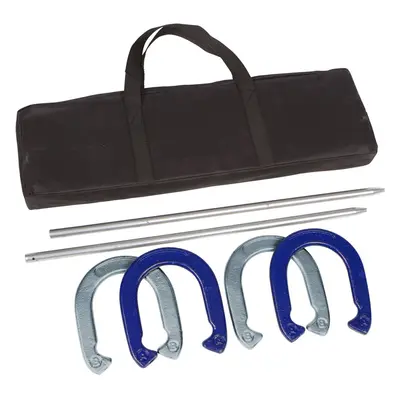 Tailgate Powder Coated and Waterproof Steel Professional Horseshoe Set, Blue, Silver